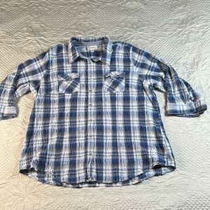 dressbarn Blue and White Plaid Casual Shirt